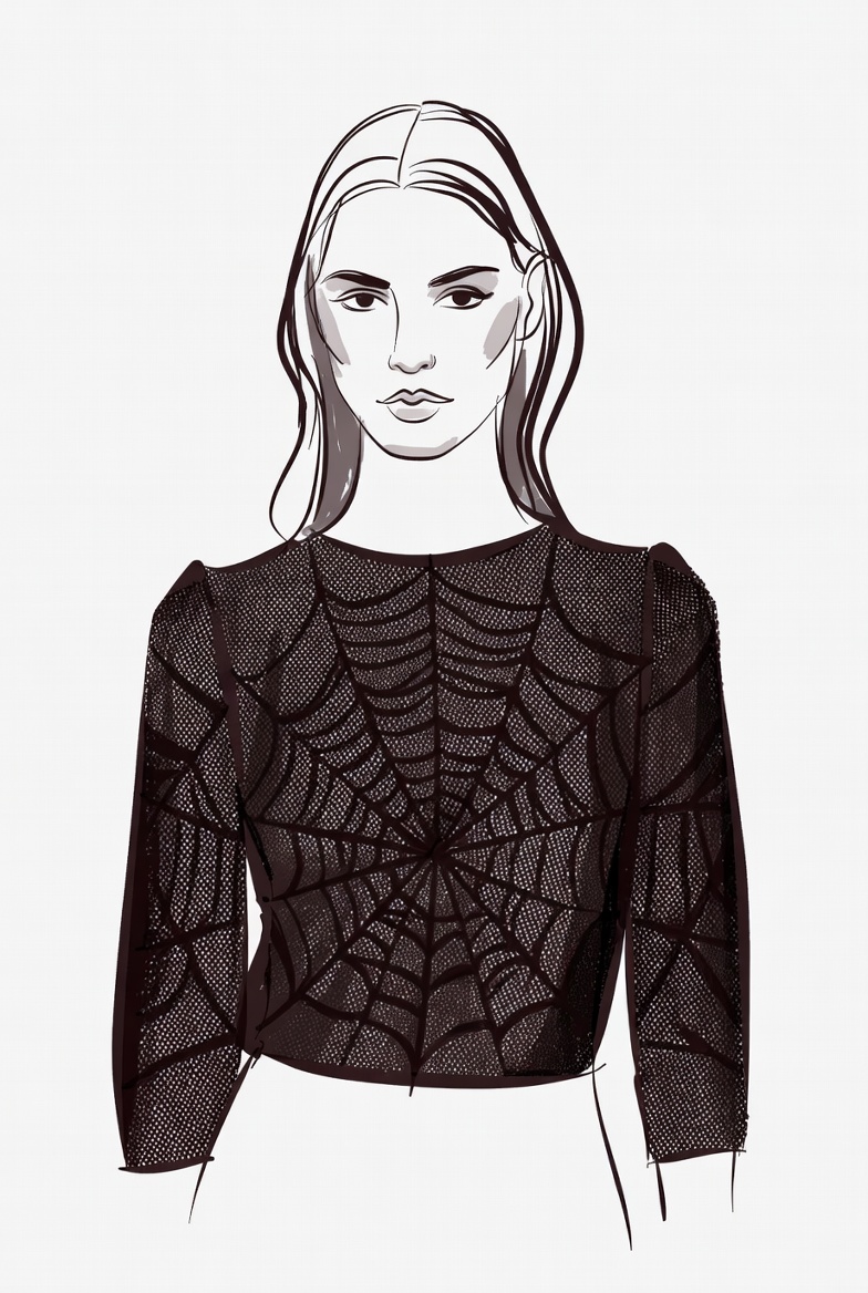 Woman in spiderweb dress illustration Woman in spiderweb dress illustration