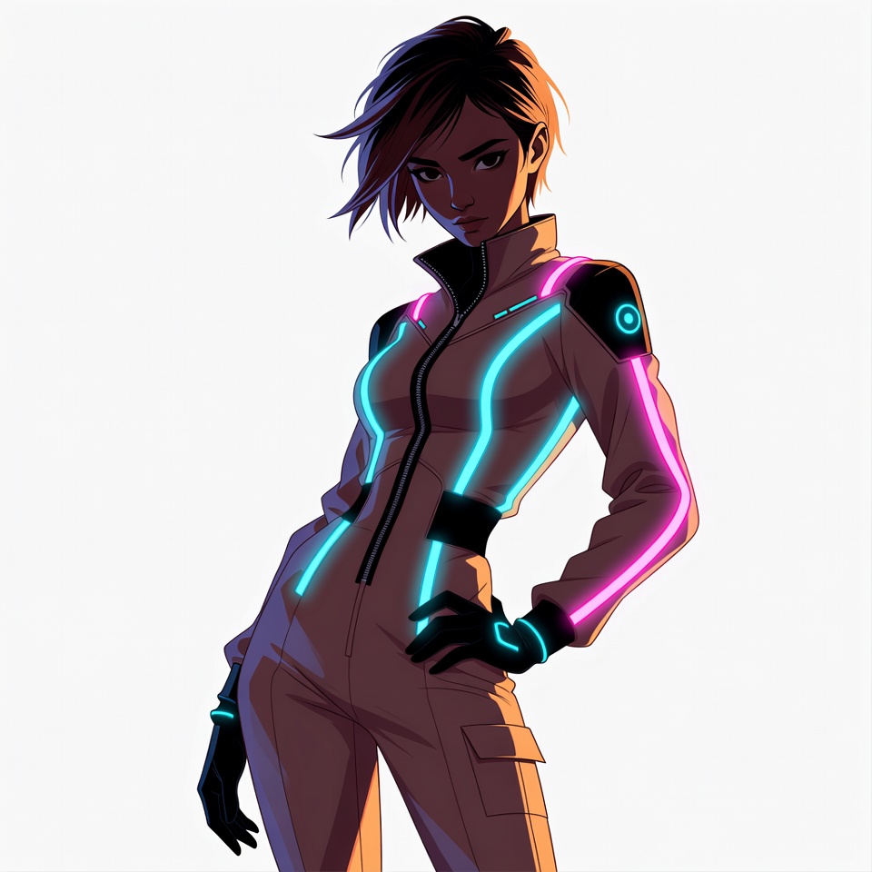 Anime girl in glowing futuristic jumpsuit Anime girl in glowing futuristic jumpsuit