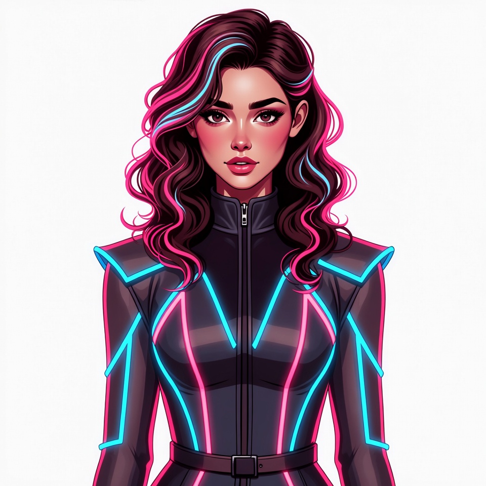 Futuristic Woman in Neon Zip Jacket Futuristic Woman in Neon Zip Jacket