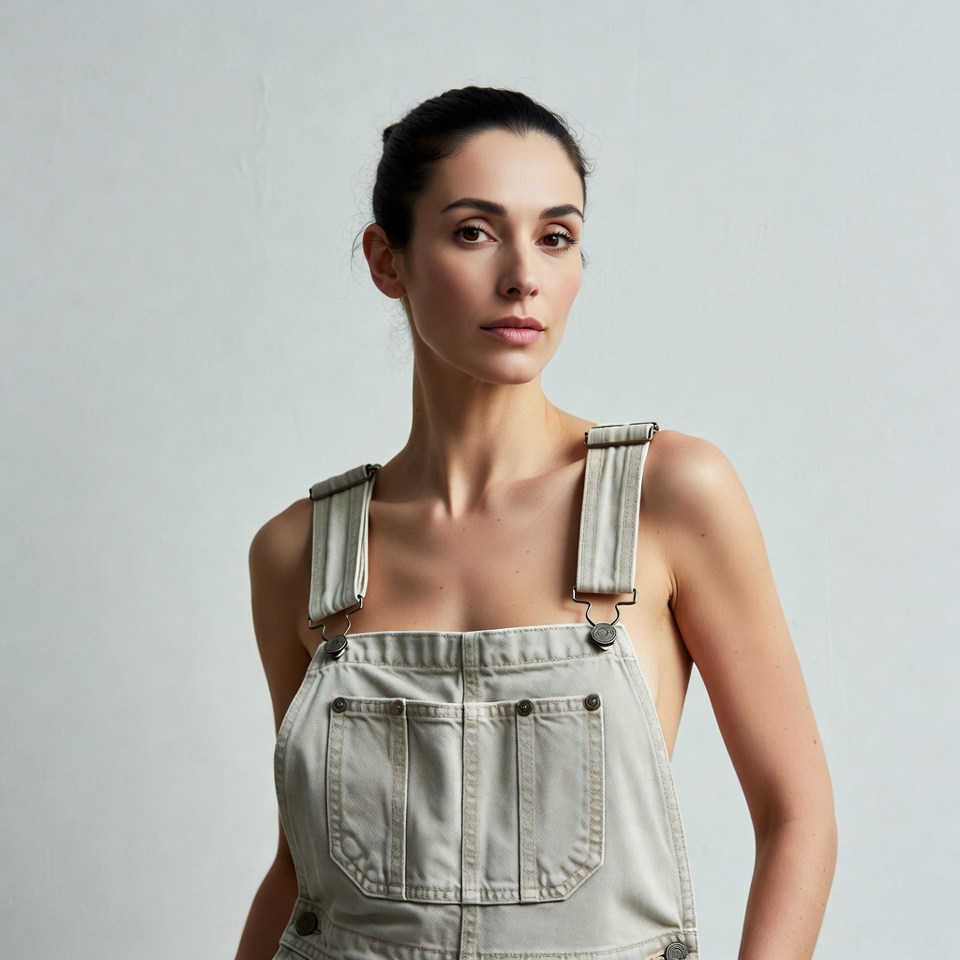 Woman in beige overalls Woman in beige overalls