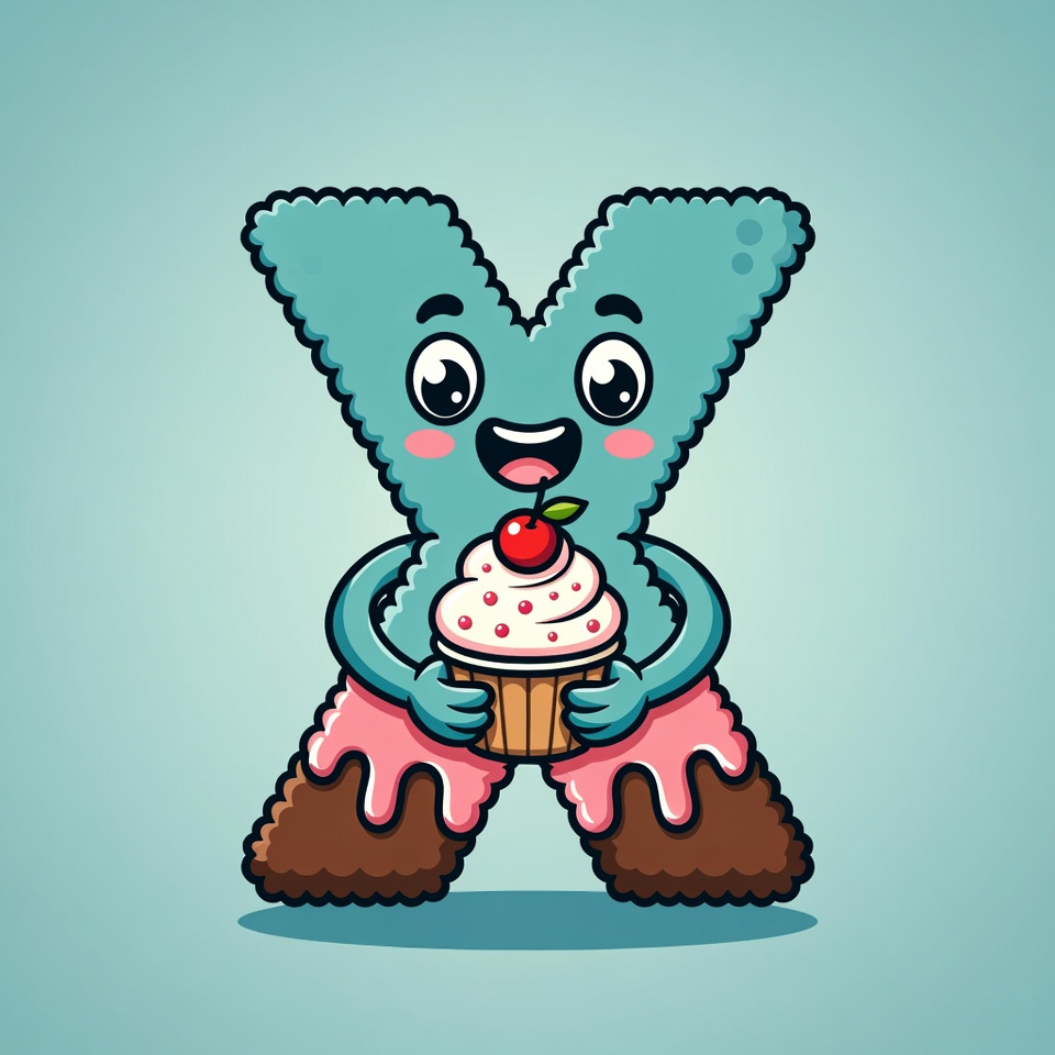Cartoon X holding cherry cupcake Cartoon X holding cherry cupcake