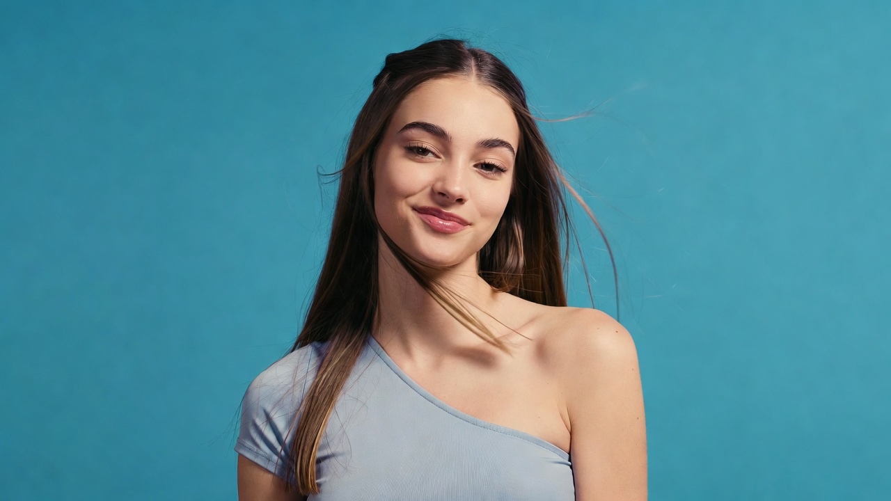 Smiling woman with flowing hair Smiling woman with flowing hair