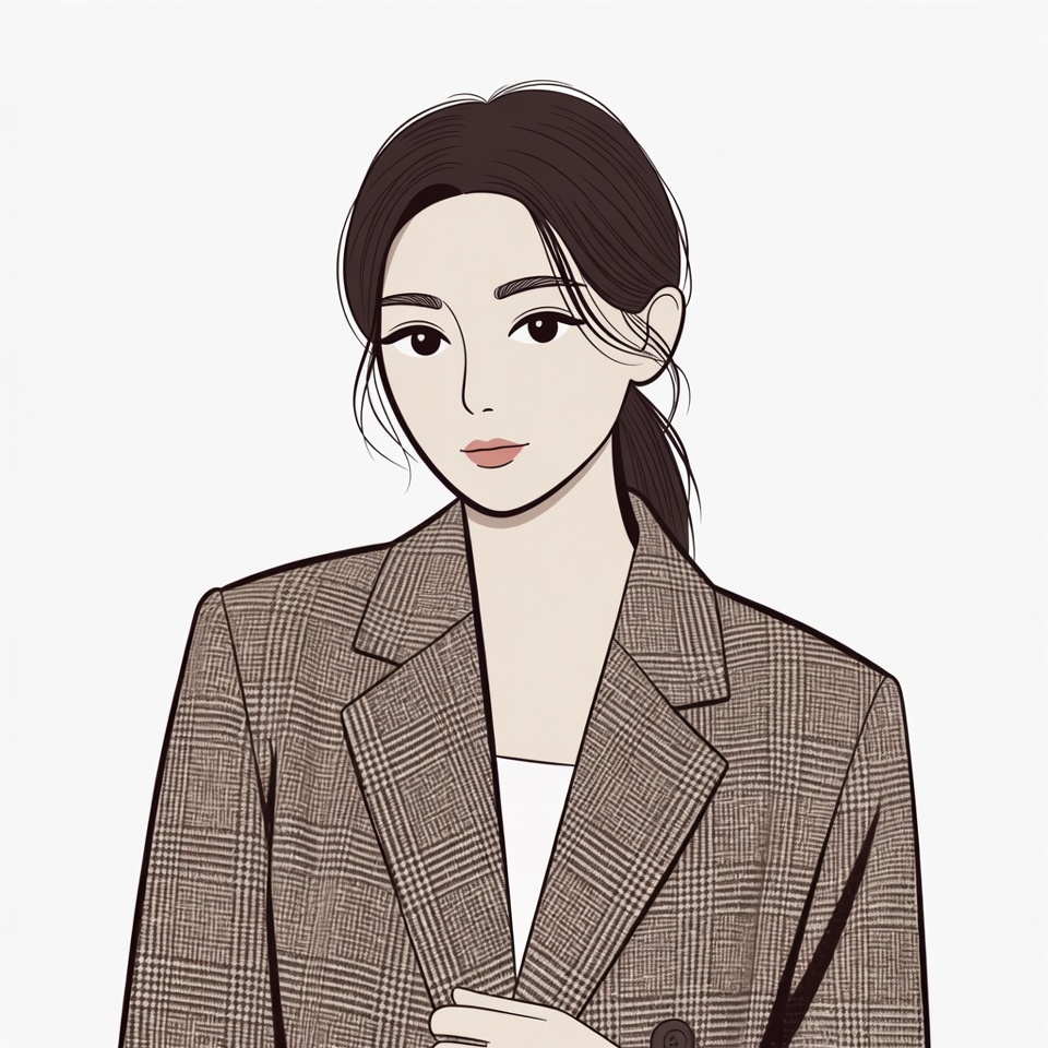 Asian woman in plaid blazer Asian woman in plaid blazer