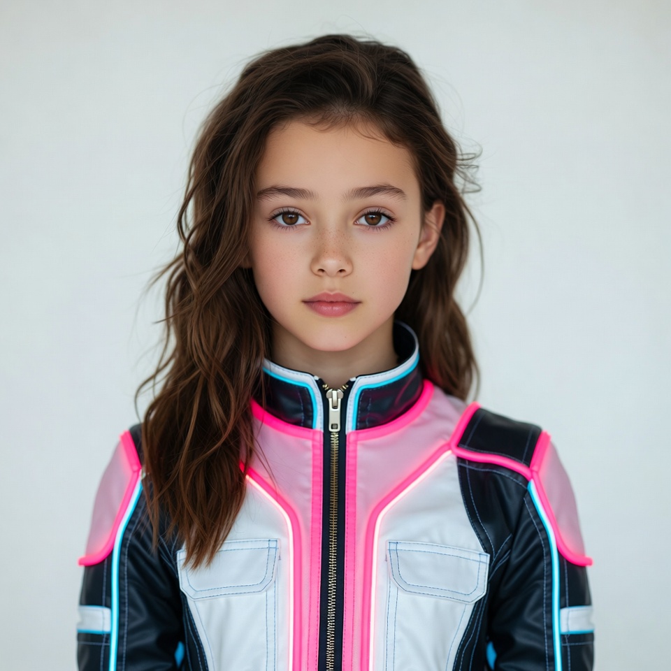 Girl in neon futuristic jacket Girl in neon futuristic jacket
