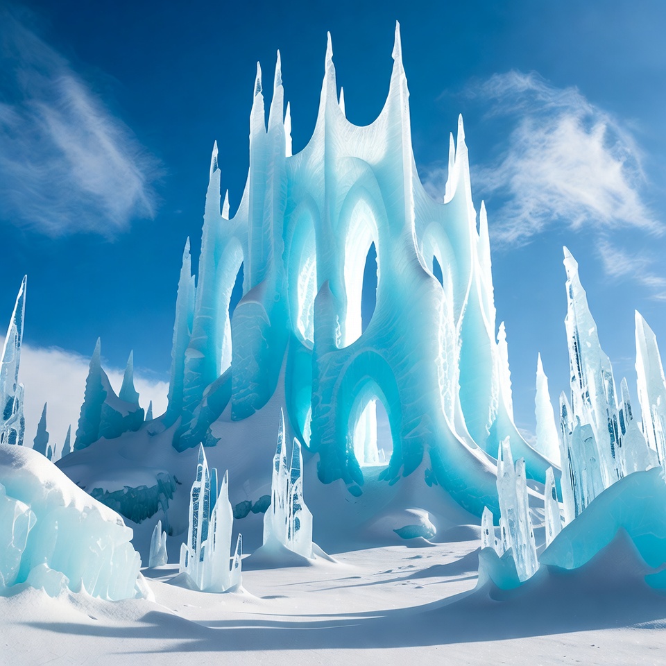 Majestic Ice Castle in Snowy Landscape Majestic Ice Castle in Snowy Landscape