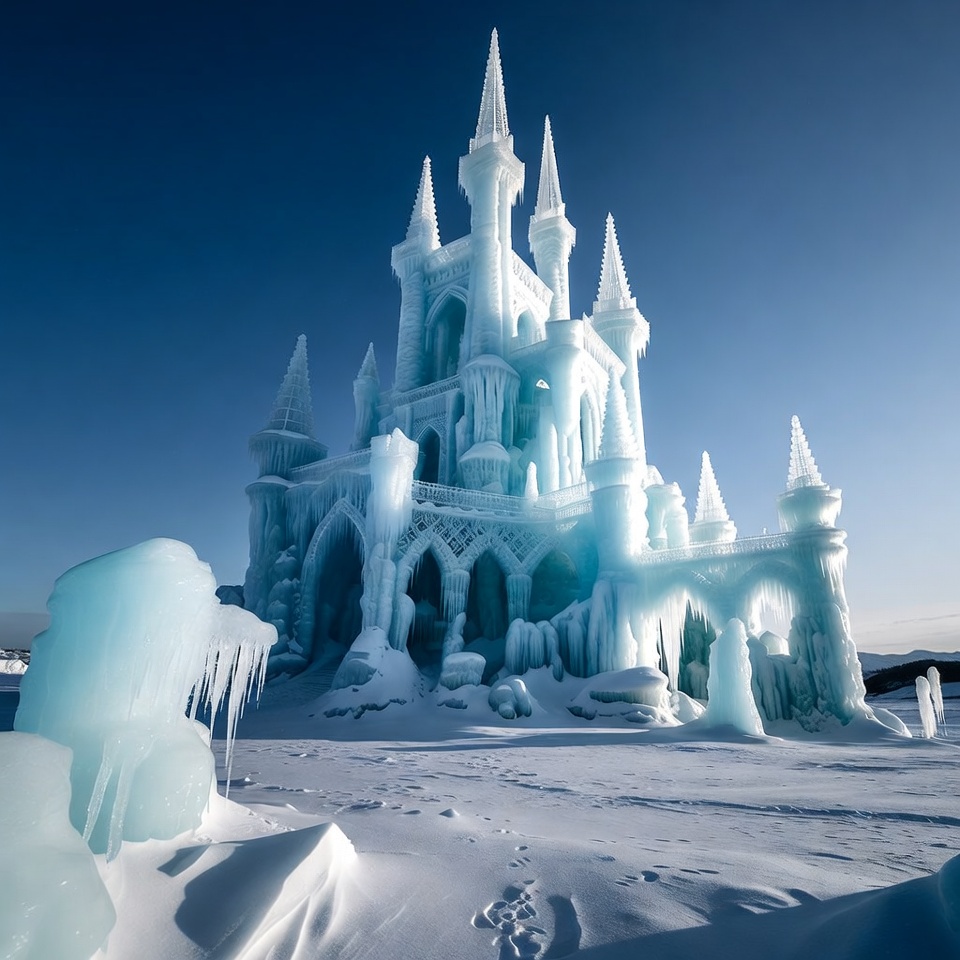 Majestic Ice Castle in Snow Majestic Ice Castle in Snow