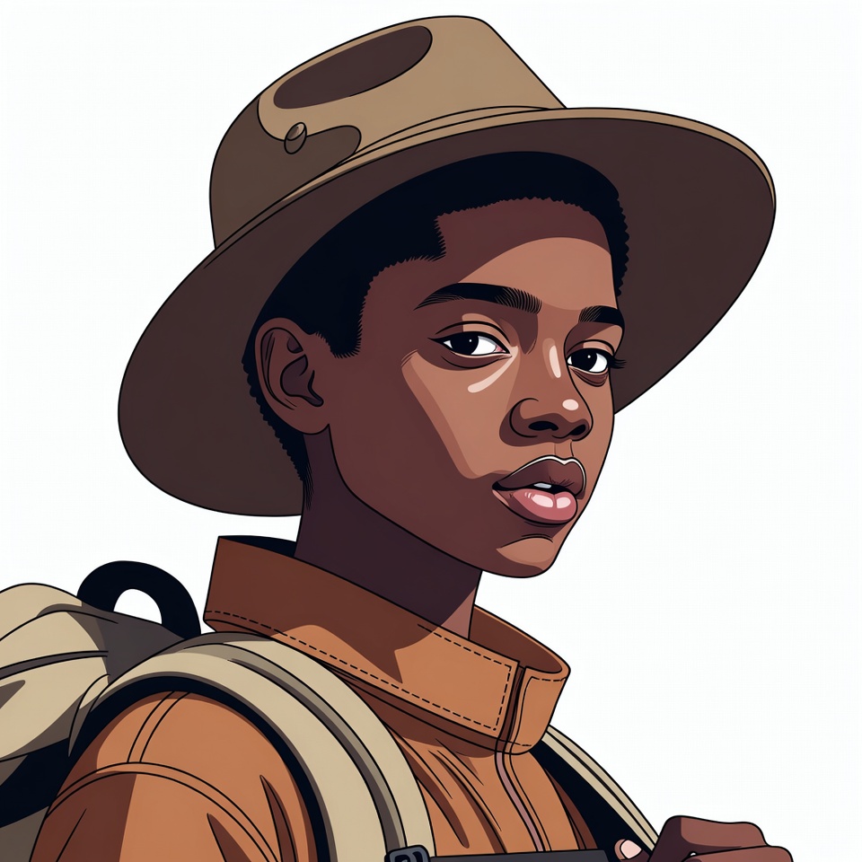 African-American boy wearing safari hat African-American boy wearing safari hat