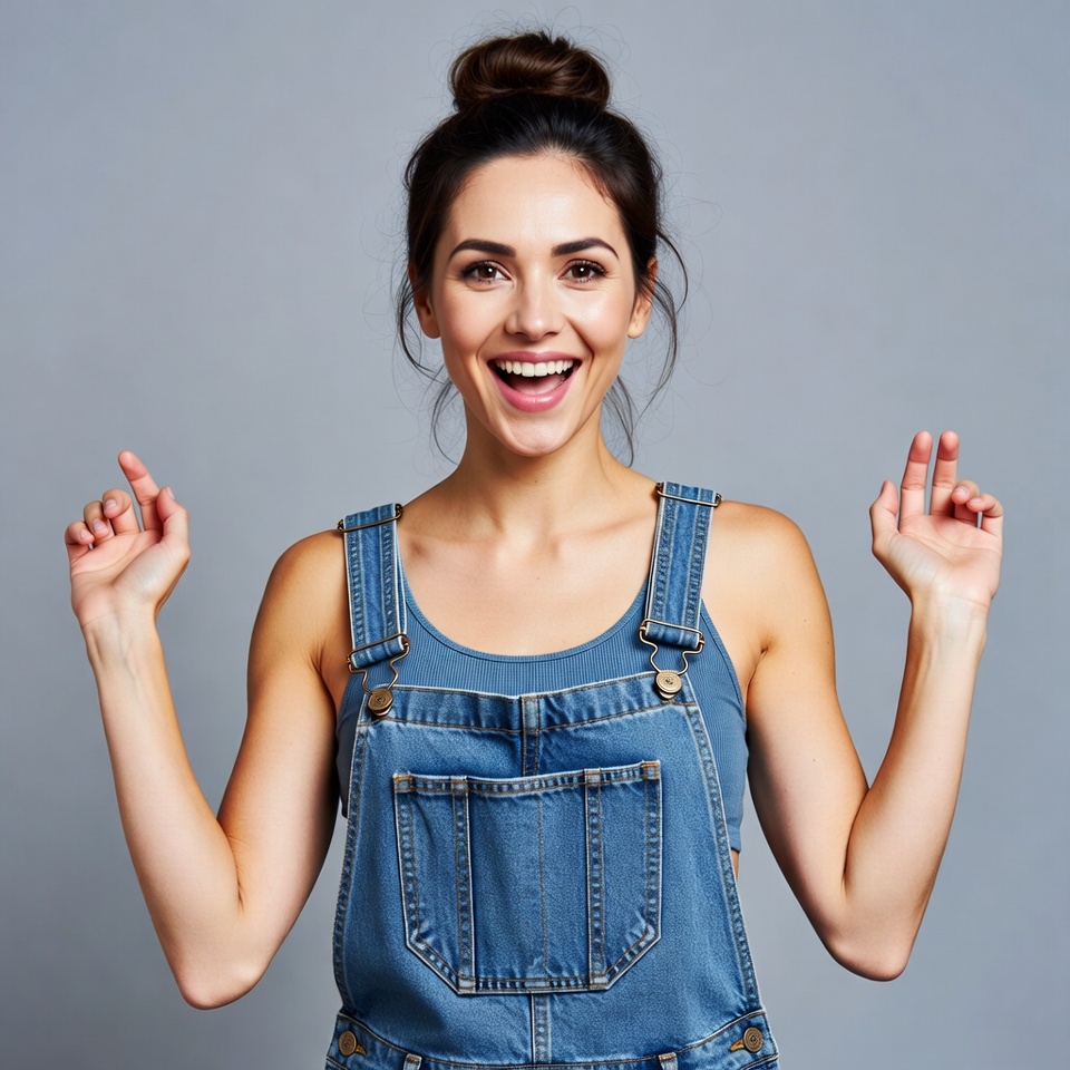 Smiling woman in denim overalls Smiling woman in denim overalls