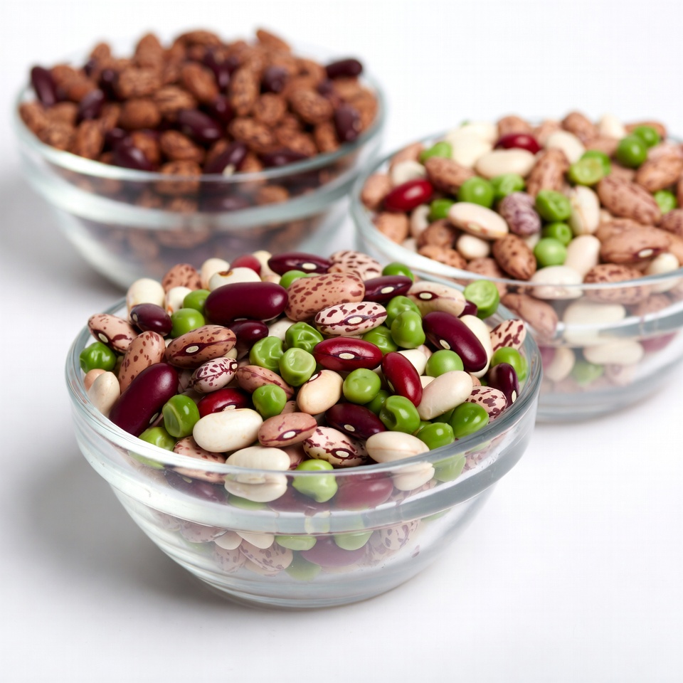 Mixed Colorful Beans in Glass Bowls Mixed Colorful Beans in Glass Bowls