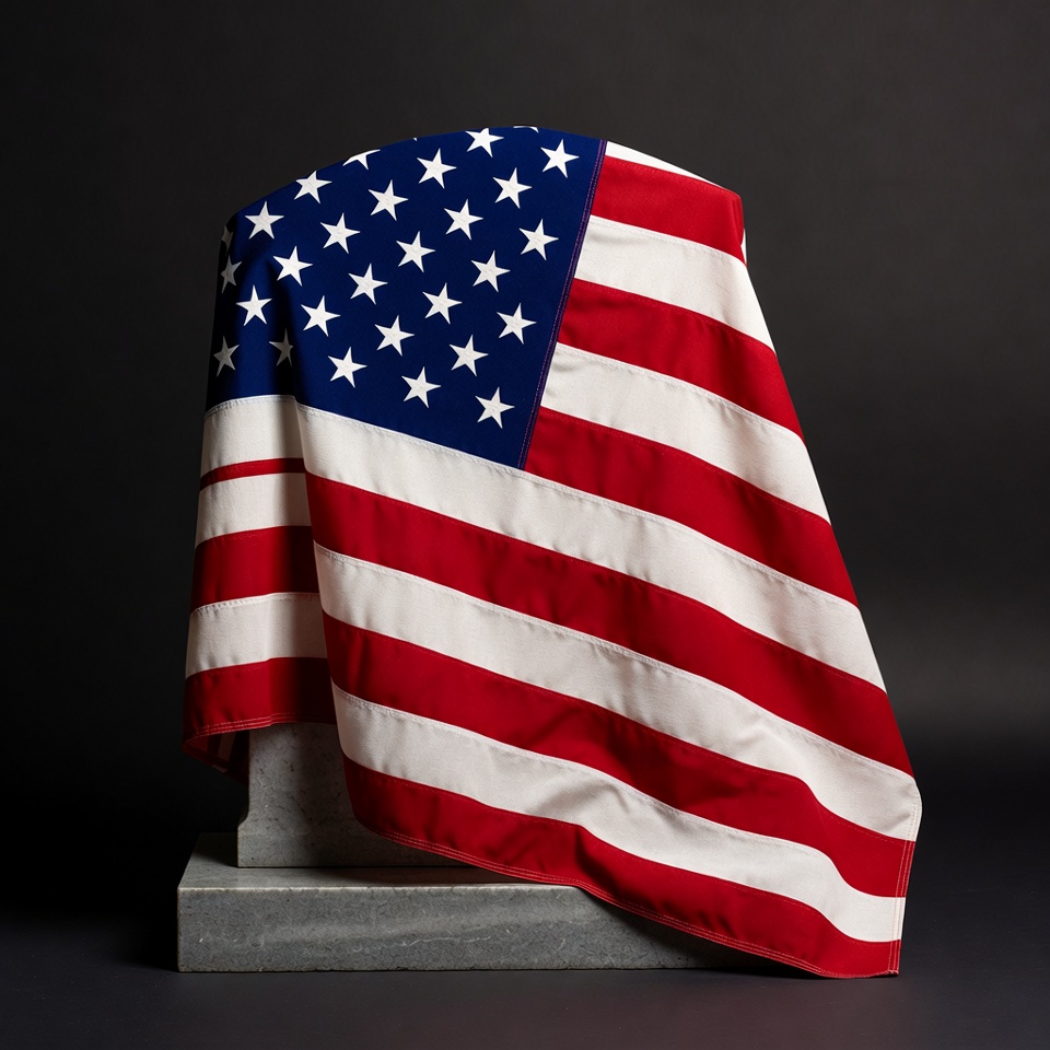 American Flag Draped on Stone Pedestal American Flag Draped on Stone Pedestal