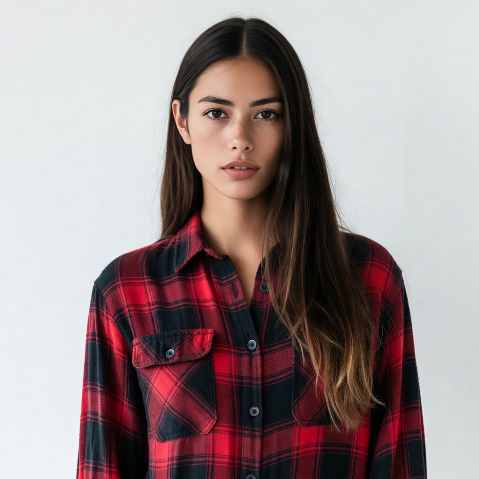 Woman in red plaid shirt Woman in red plaid shirt