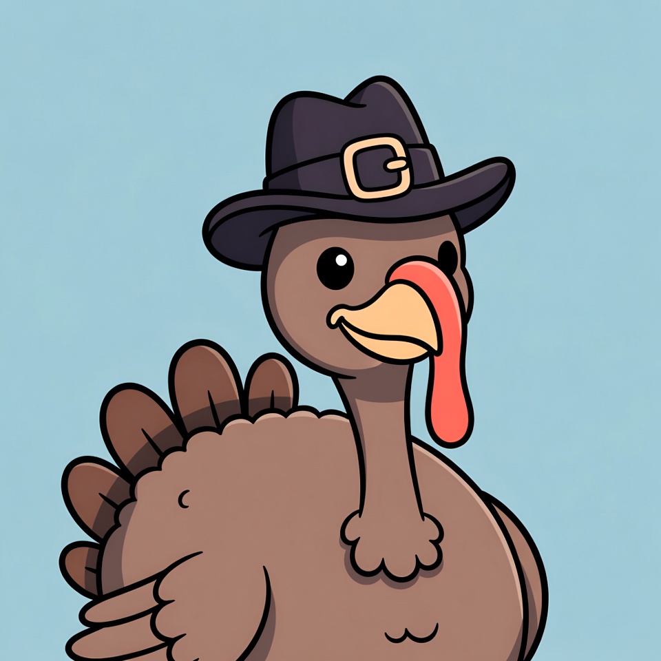 Cartoon Turkey Wearing Black Hat Cartoon Turkey Wearing Black Hat