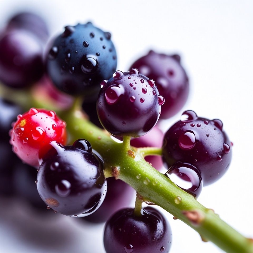 Wet Black Grapes on Stem Wet Black Grapes on Stem