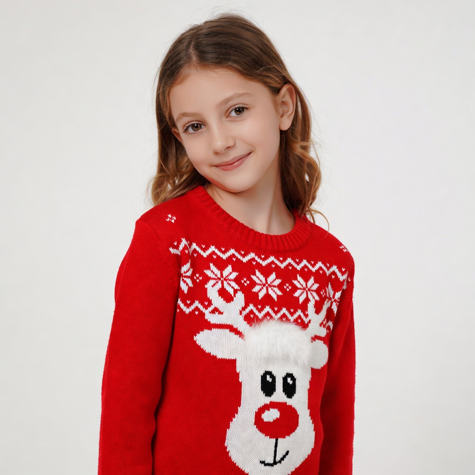 Girl in red reindeer Christmas sweater Girl in red reindeer Christmas sweater
