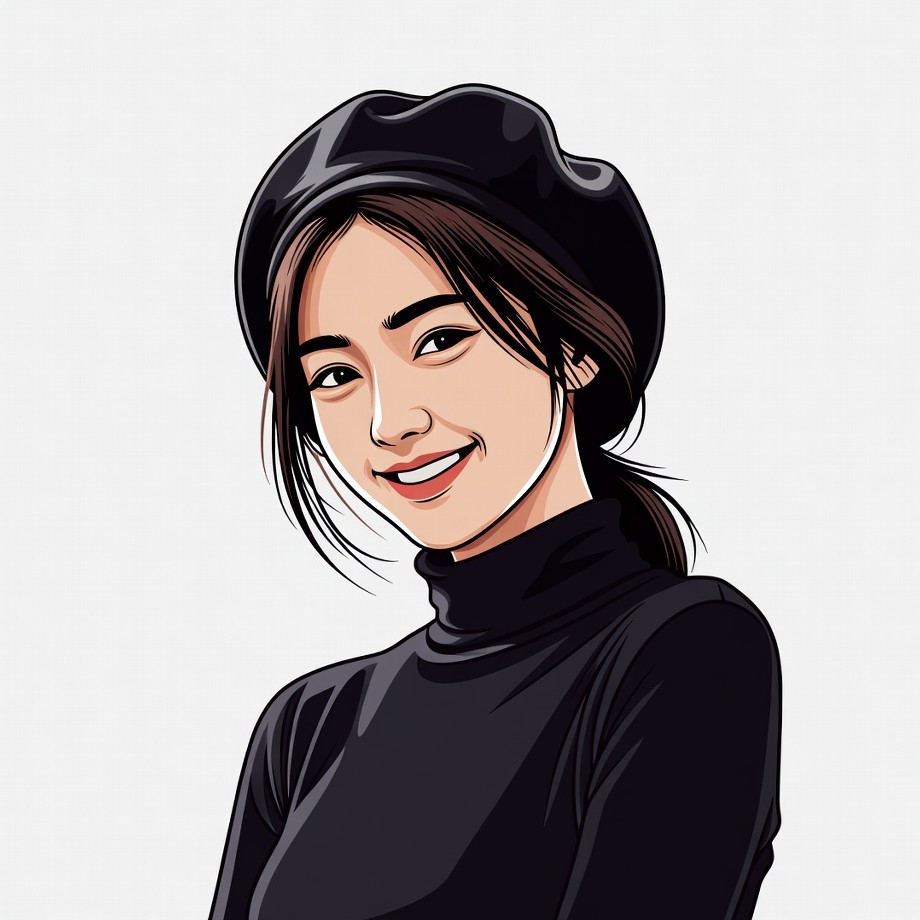 Asian woman in black beret smiling Asian woman in black beret smiling