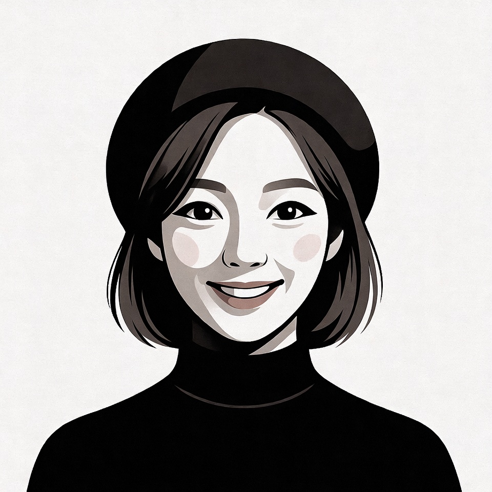 Asian woman smiling in black beret Asian woman smiling in black beret