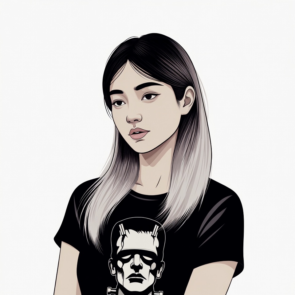 Asian woman in Frankenstein t-shirt Asian woman in Frankenstein t-shirt