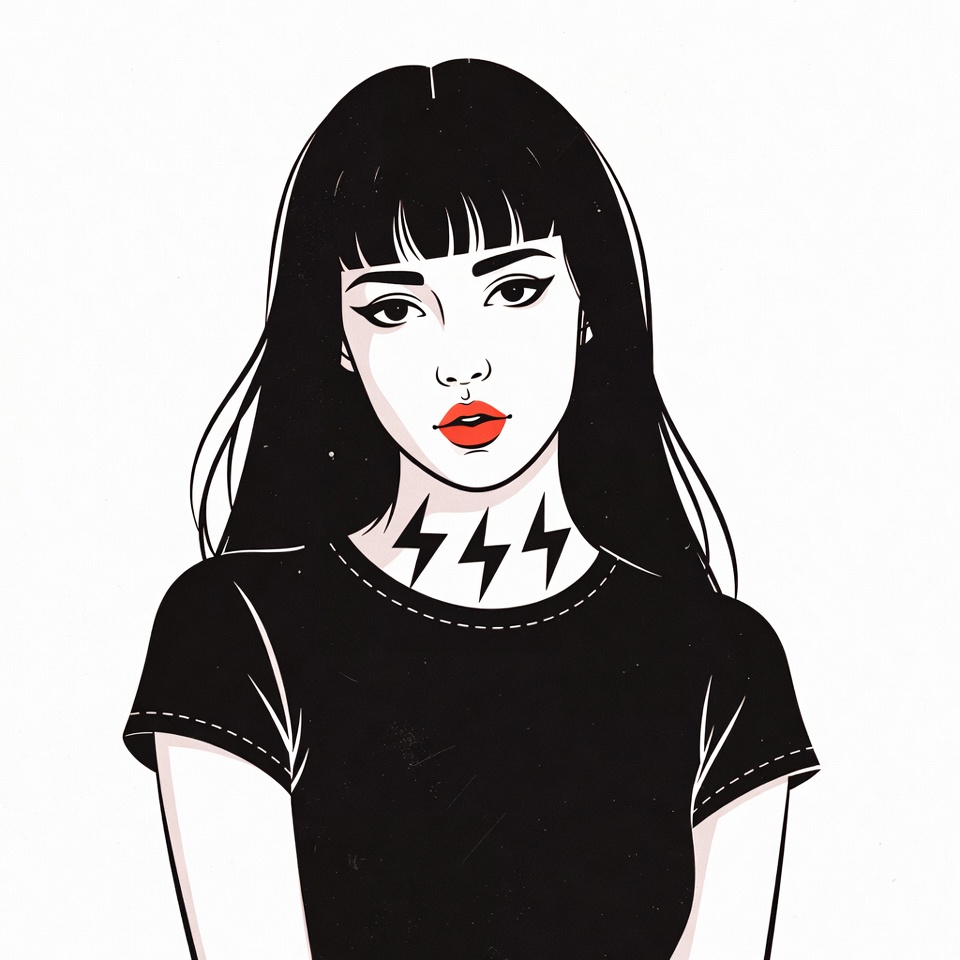 Asian woman with bangs and lightning choker Asian woman with bangs and lightning choker