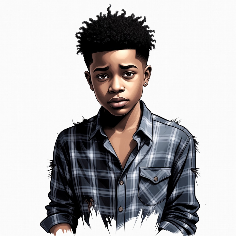 African-American boy in plaid shirt illustration African-American boy in plaid shirt illustration