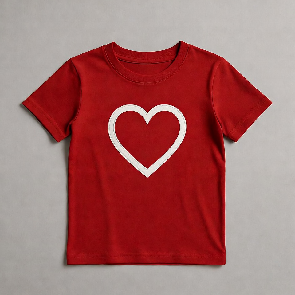 Red Kids T-Shirt with White Heart Red Kids T-Shirt with White Heart