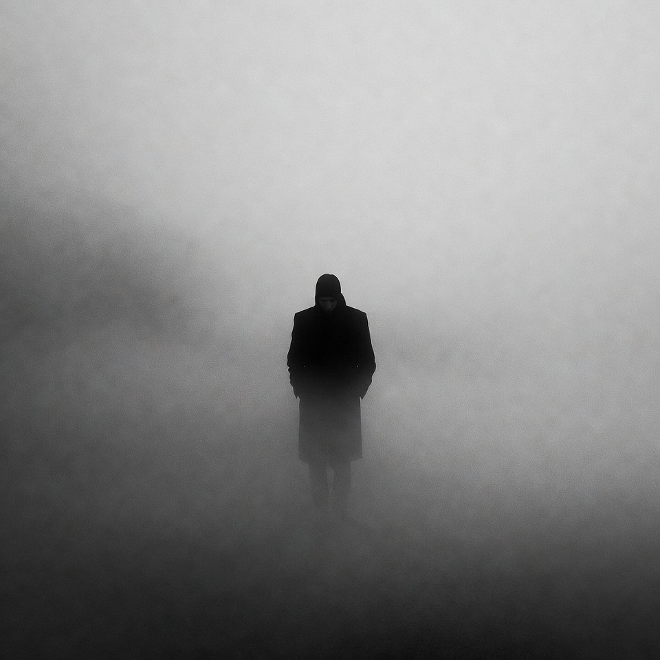 Silhouette of man in foggy mist Silhouette of man in foggy mist