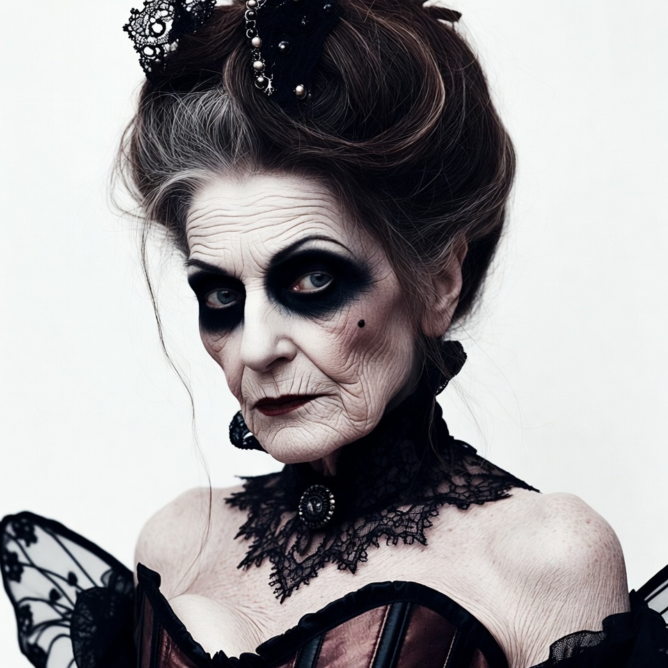 Elderly woman in gothic corset makeup Elderly woman in gothic corset makeup