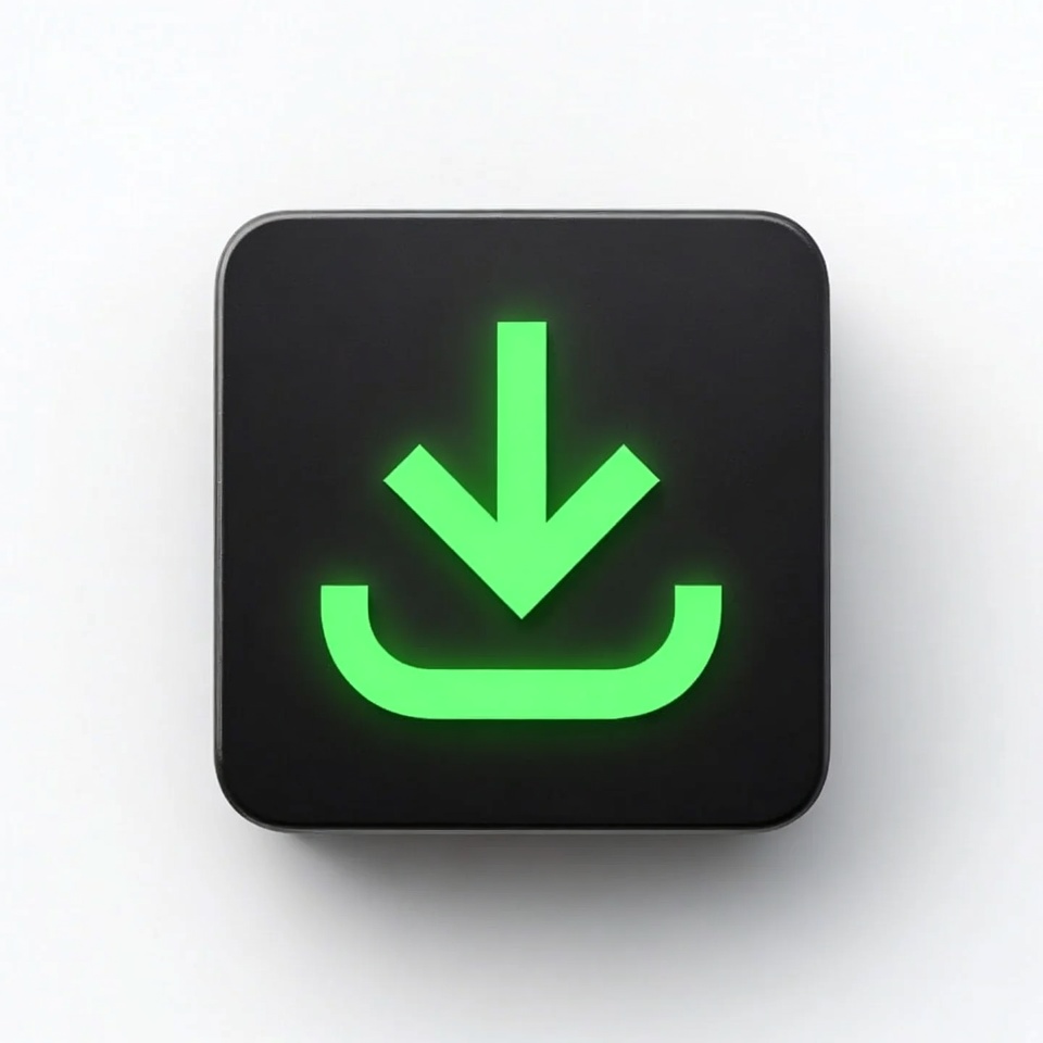 Green Download Icon on Black Square Green Download Icon on Black Square
