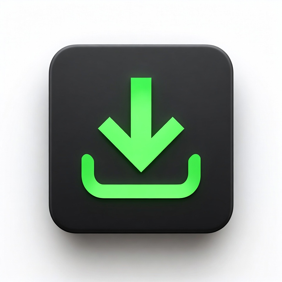 Green Download Icon on Black Square Green Download Icon on Black Square
