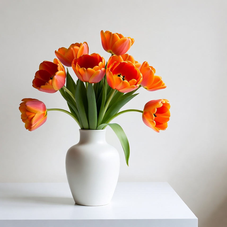 Orange Tulips in White Vase Orange Tulips in White Vase