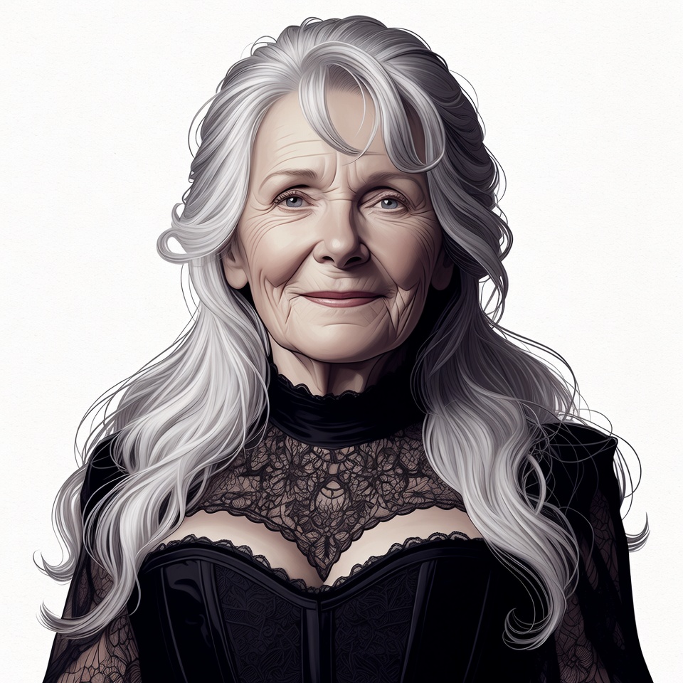 Elderly woman in black lace corset Elderly woman in black lace corset