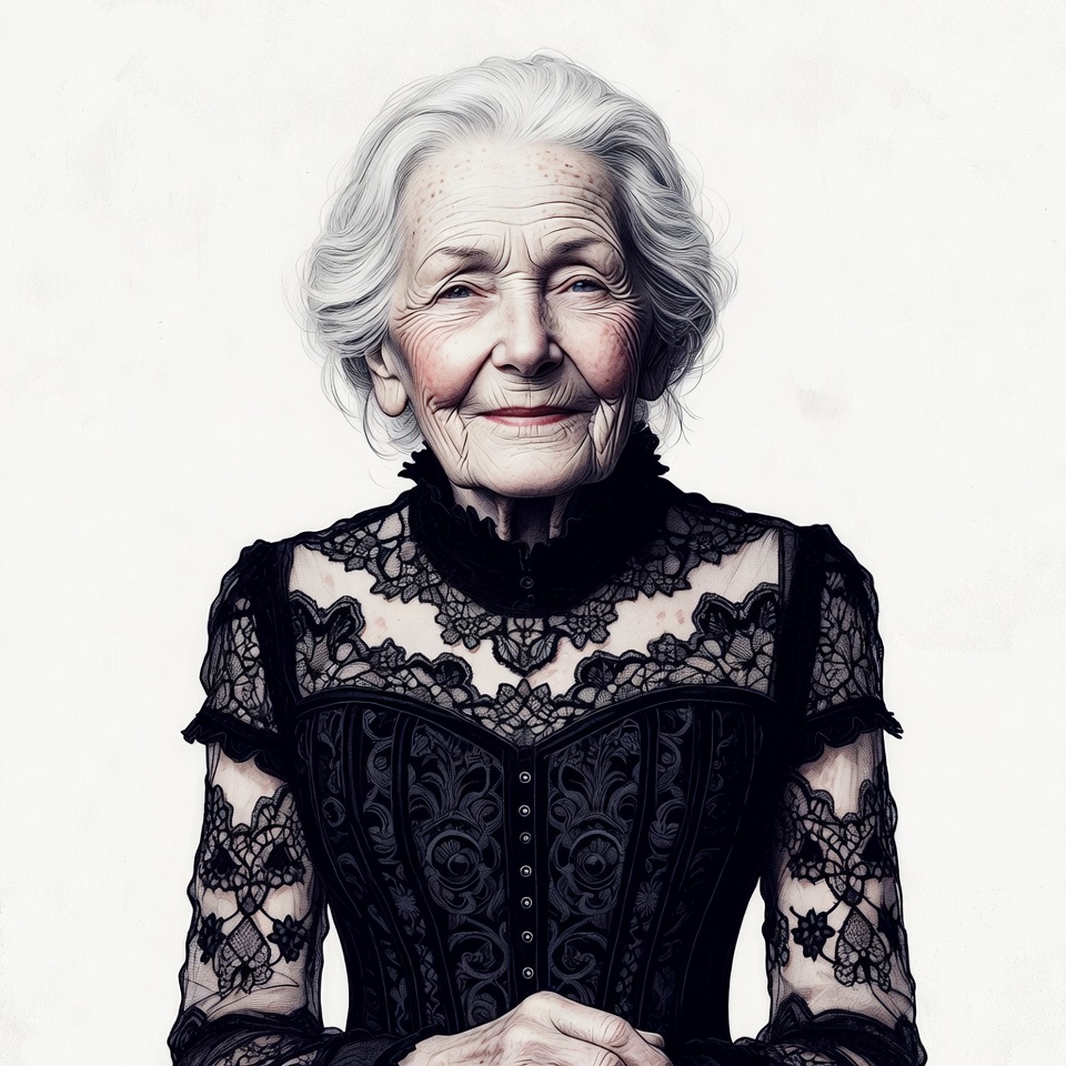 Elderly woman in black lace dress Elderly woman in black lace dress