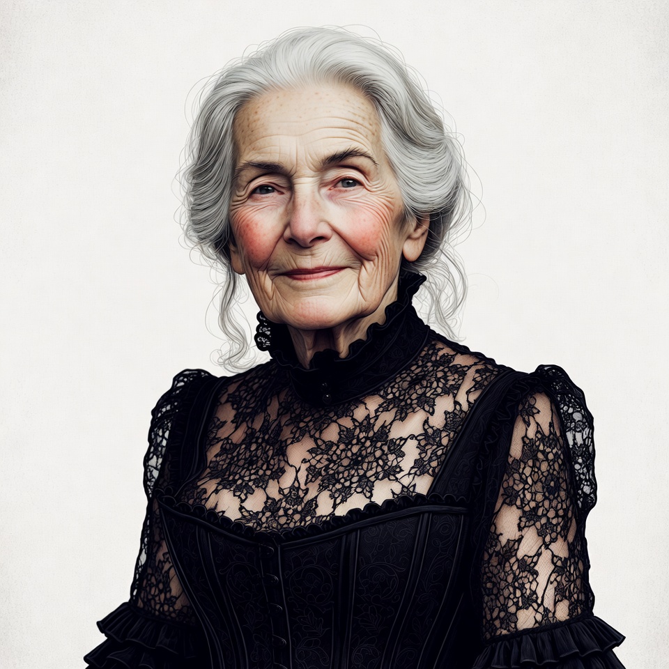 Elderly woman in black lace dress Elderly woman in black lace dress