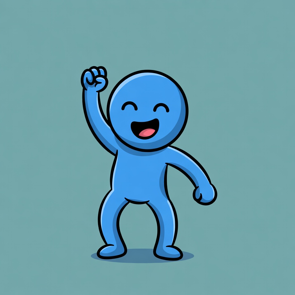 Blue cartoon boy raising fist Blue cartoon boy raising fist