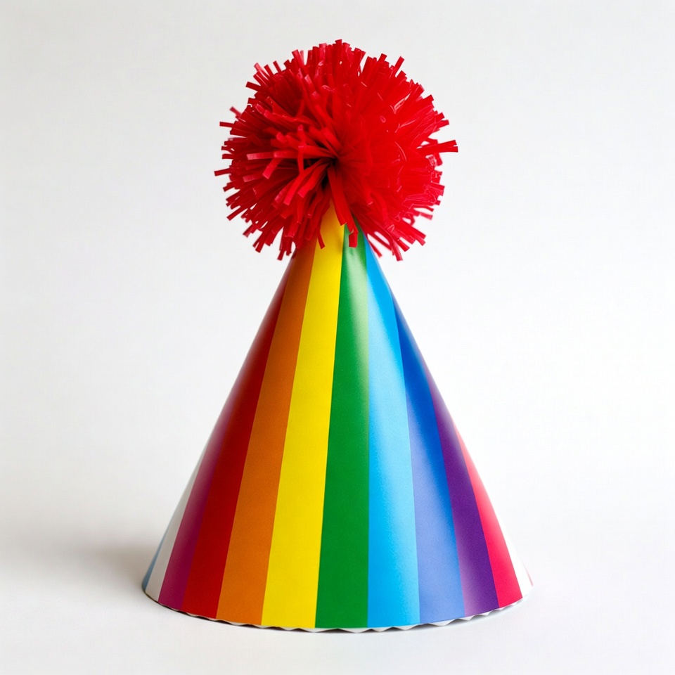 Rainbow Party Hat with Red Pom Pom Rainbow Party Hat with Red Pom Pom