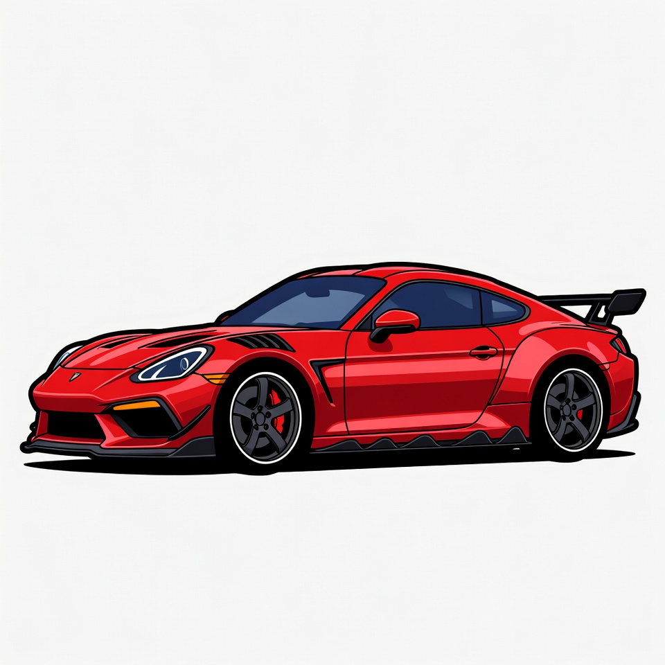 Red Porsche 718 Cayman GT4 RS illustration Red Porsche 718 Cayman GT4 RS illustration