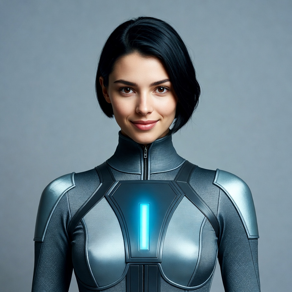 Woman in futuristic glowing suit Woman in futuristic glowing suit