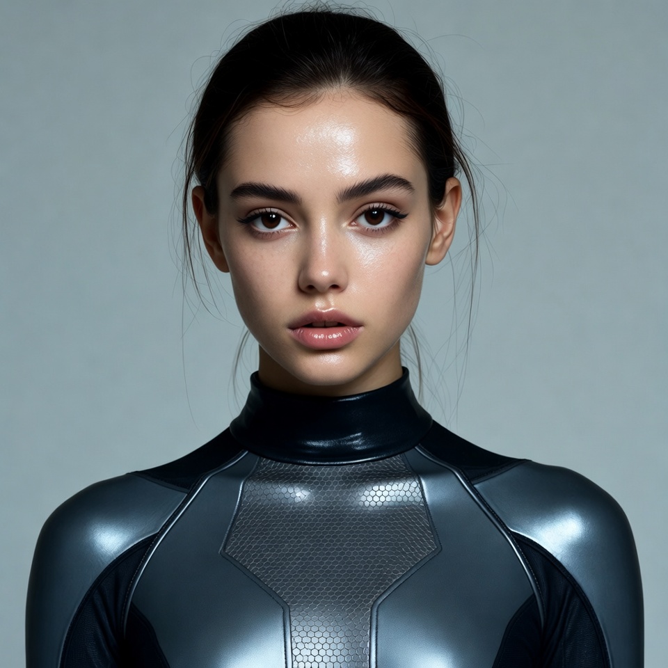 Woman in Shiny Black Bodysuit Woman in Shiny Black Bodysuit