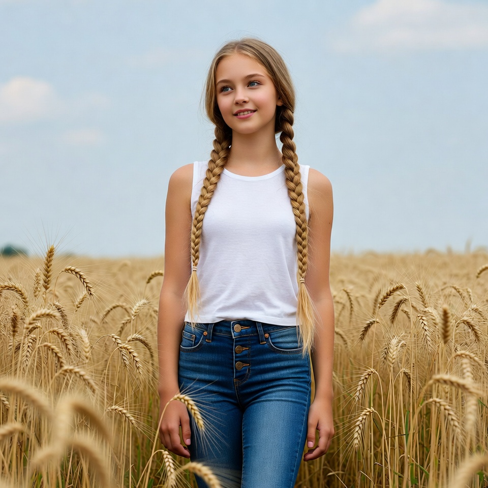 Girl with braids in wheat field Girl with braids in wheat field