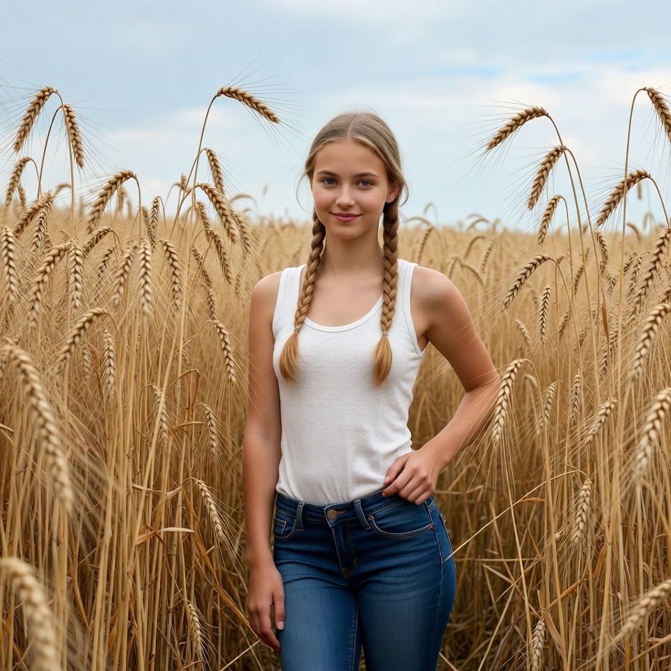 Girl with braids in wheat field Girl with braids in wheat field