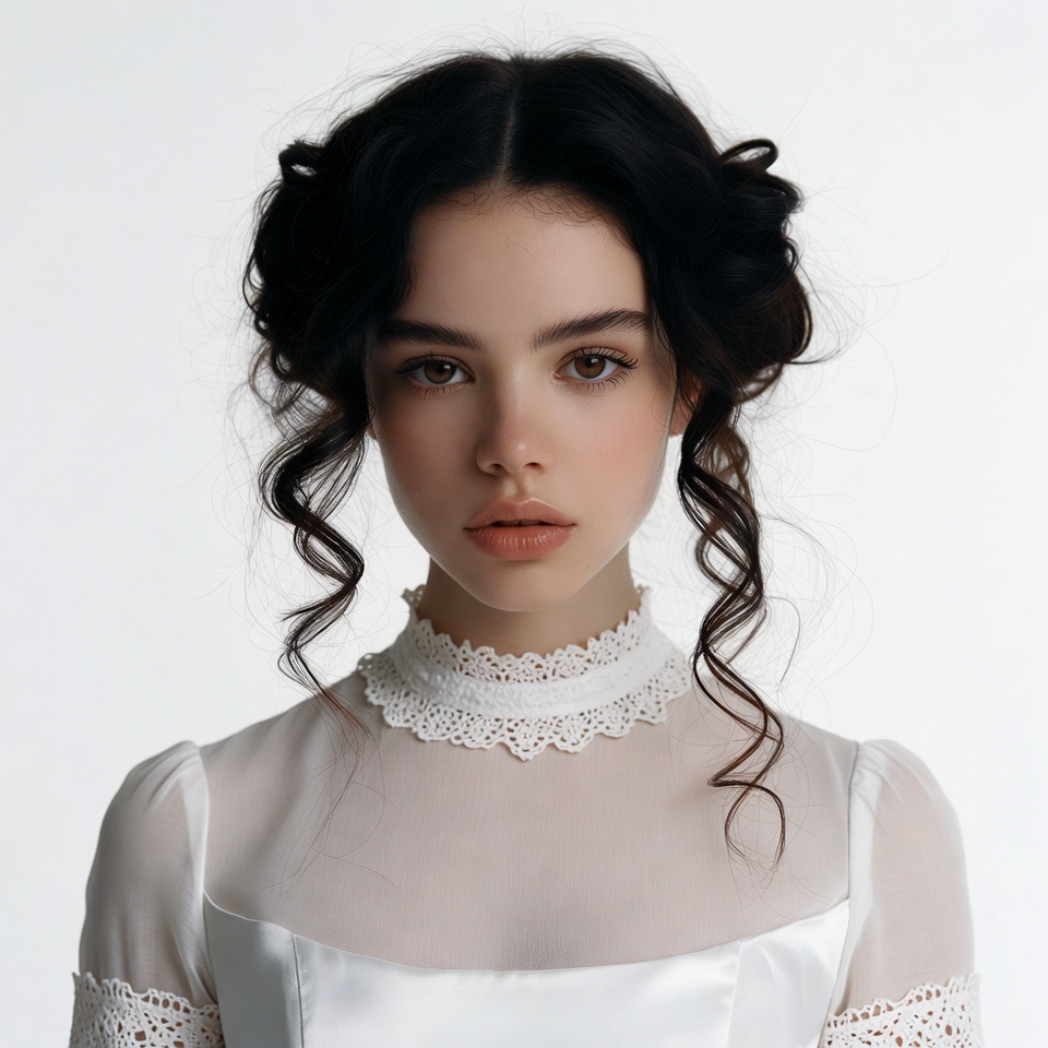 Woman with Victorian lace collar hairstyle Woman with Victorian lace collar hairstyle