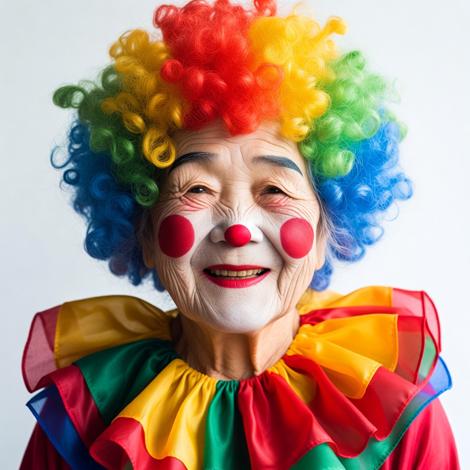 Elderly Asian woman as clown Elderly Asian woman as clown