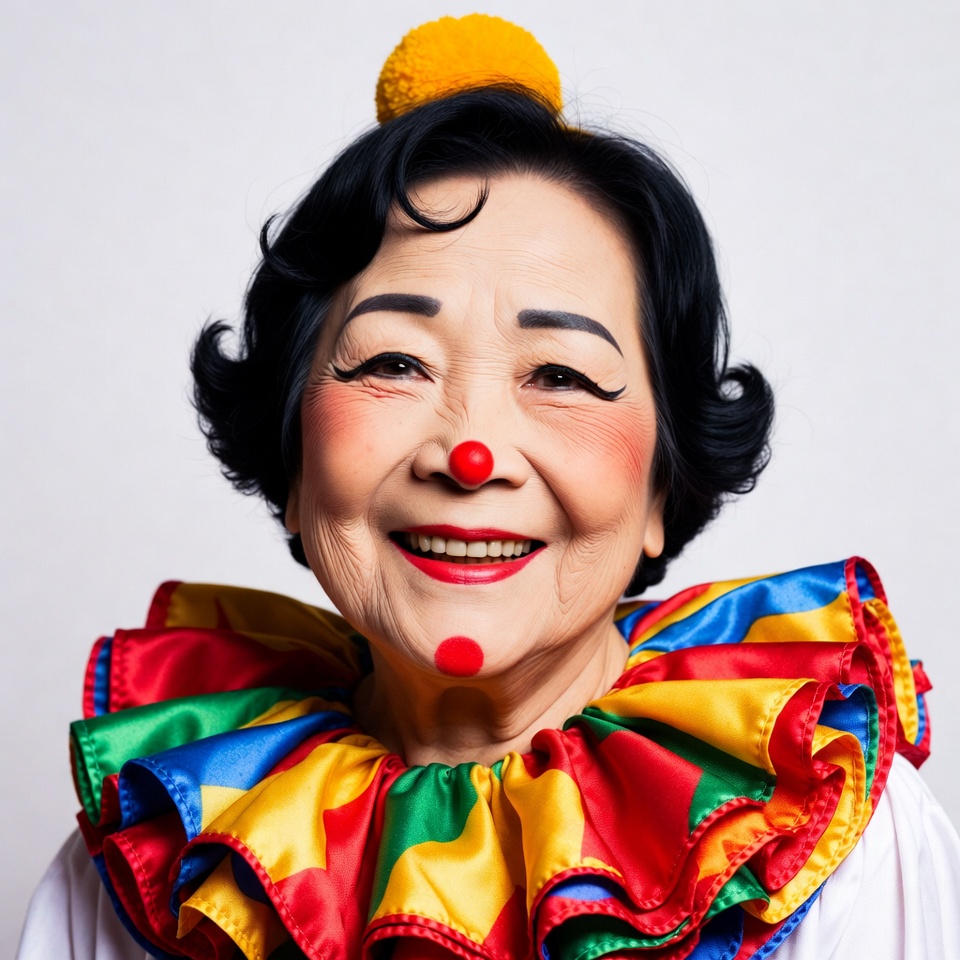 Elderly Asian woman in clown costume Elderly Asian woman in clown costume