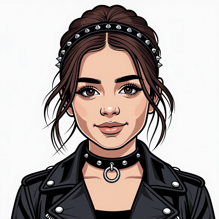 Punk girl with spiked headband and leather jacket Punk girl with spiked headband and leather jacket