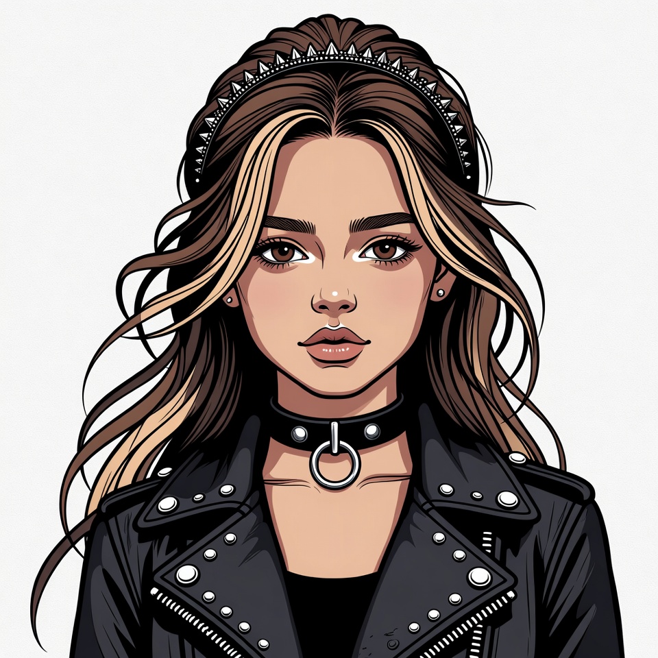 Woman with spiked headband and leather jacket Woman with spiked headband and leather jacket