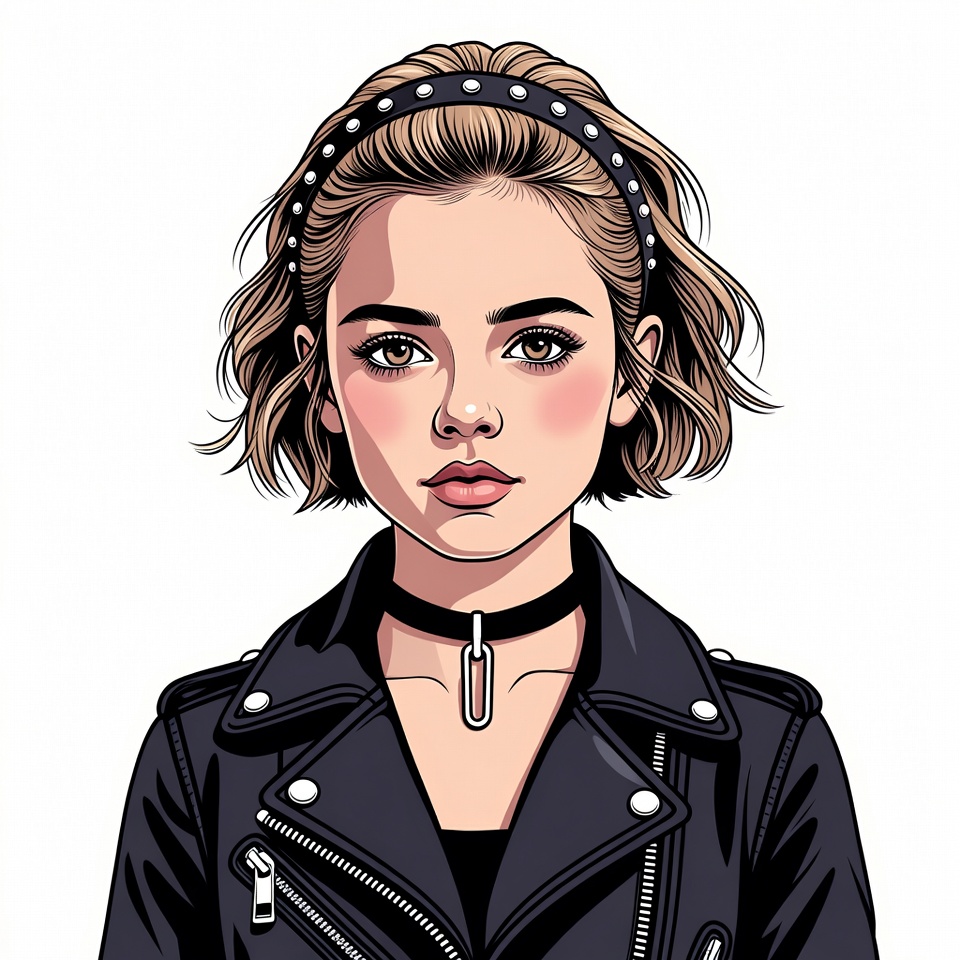 Girl with studded headband and leather jacket Girl with studded headband and leather jacket