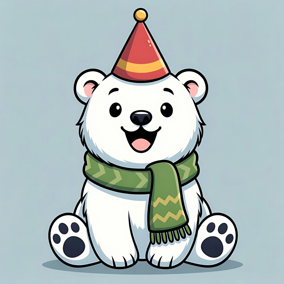 Cute polar bear wearing party hat Cute polar bear wearing party hat