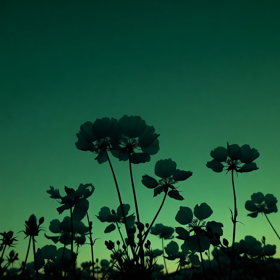 Silhouette anemone flowers against green background Silhouette anemone flowers against green background