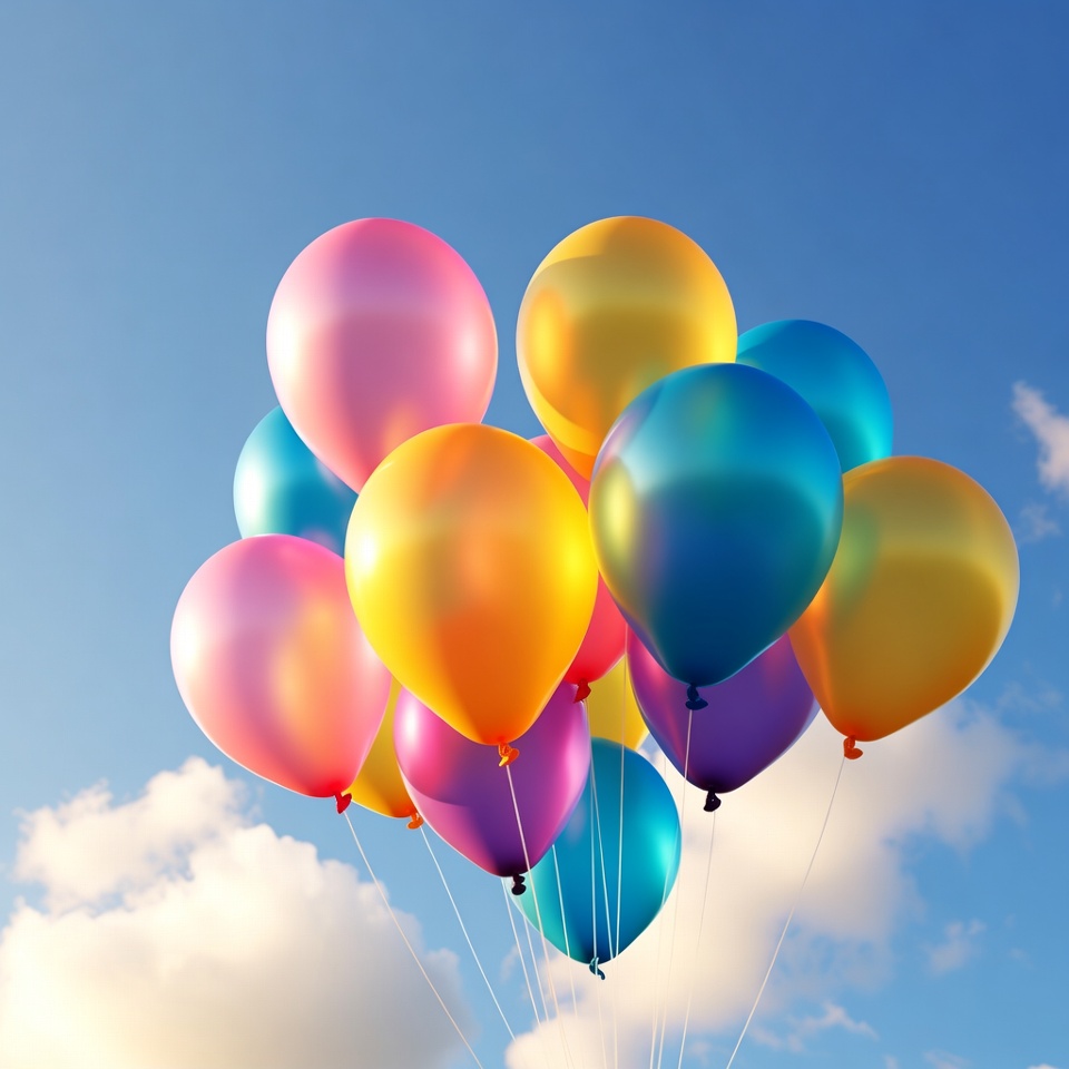 Colorful Balloons Floating in Blue Sky Colorful Balloons Floating in Blue Sky