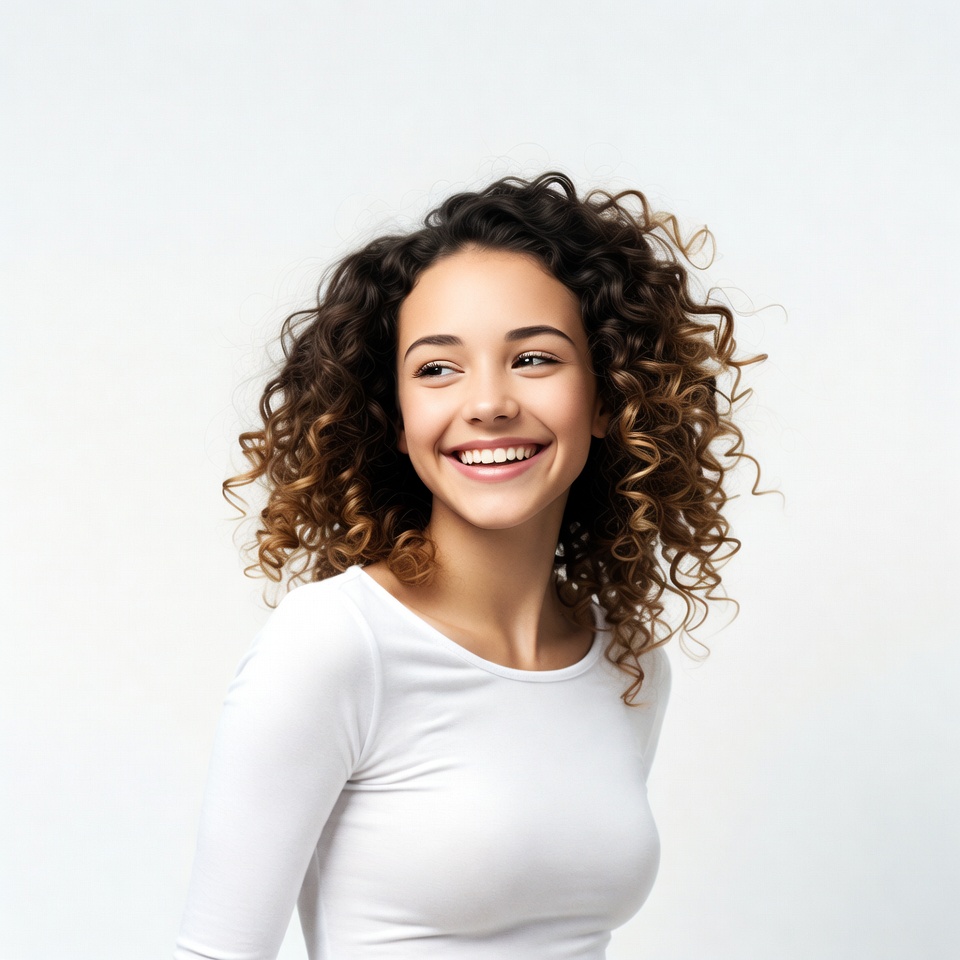 Smiling woman with curly hair Smiling woman with curly hair