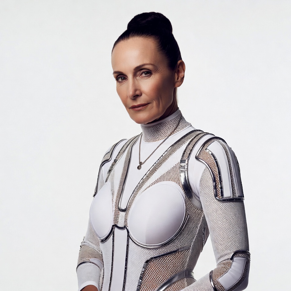 Woman in white futuristic armor suit Woman in white futuristic armor suit